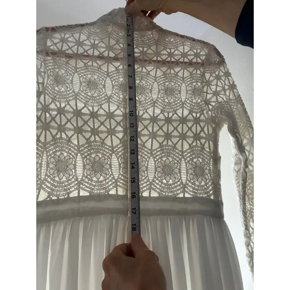 Lulus White/Off-White Lace Maxi Bridal Wedding Dress High Neck Long Sleeve Small - Picture 13 of 14